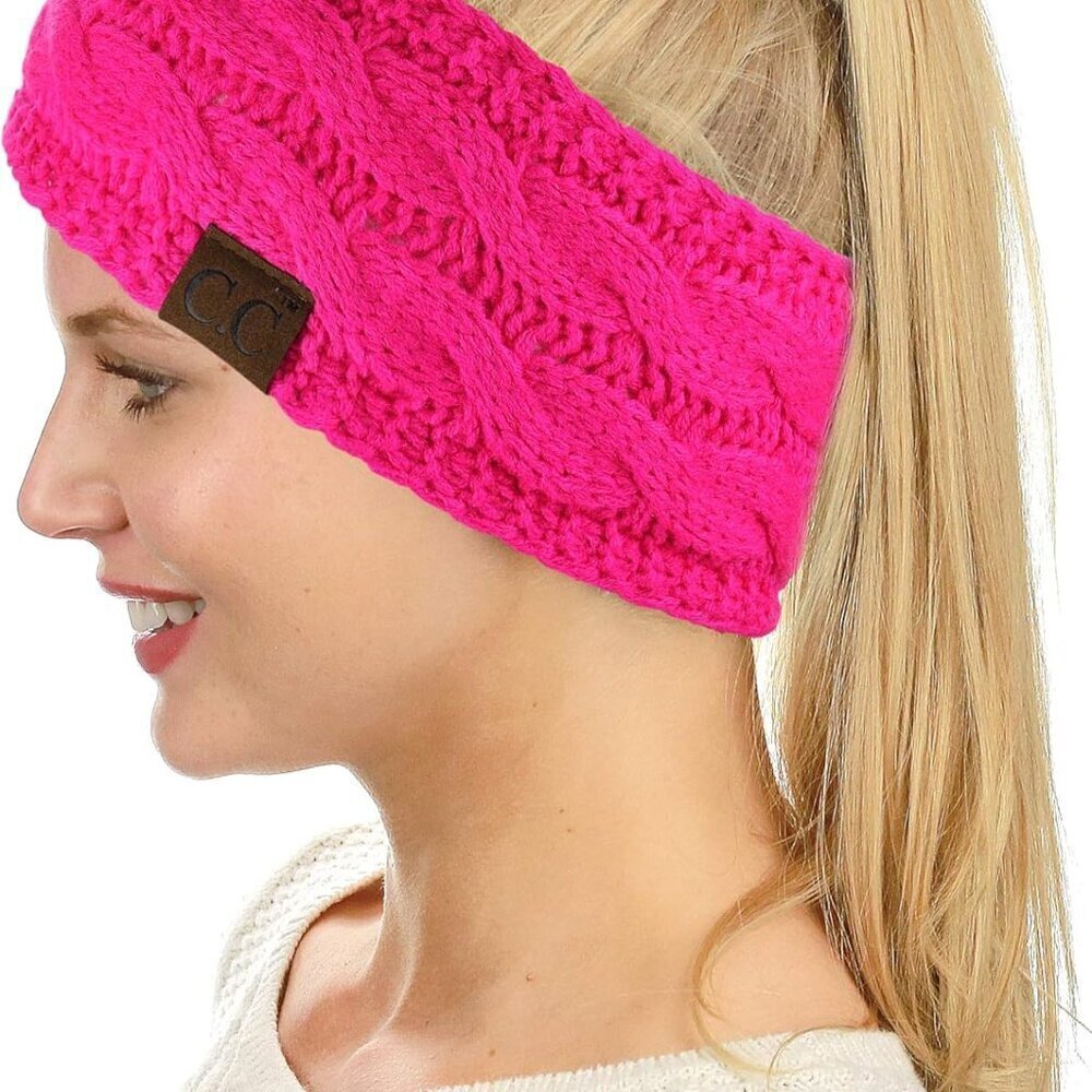 Winter Ear Warmer Headband Women Fuzzy Lined Knit Pink Warm Accessory